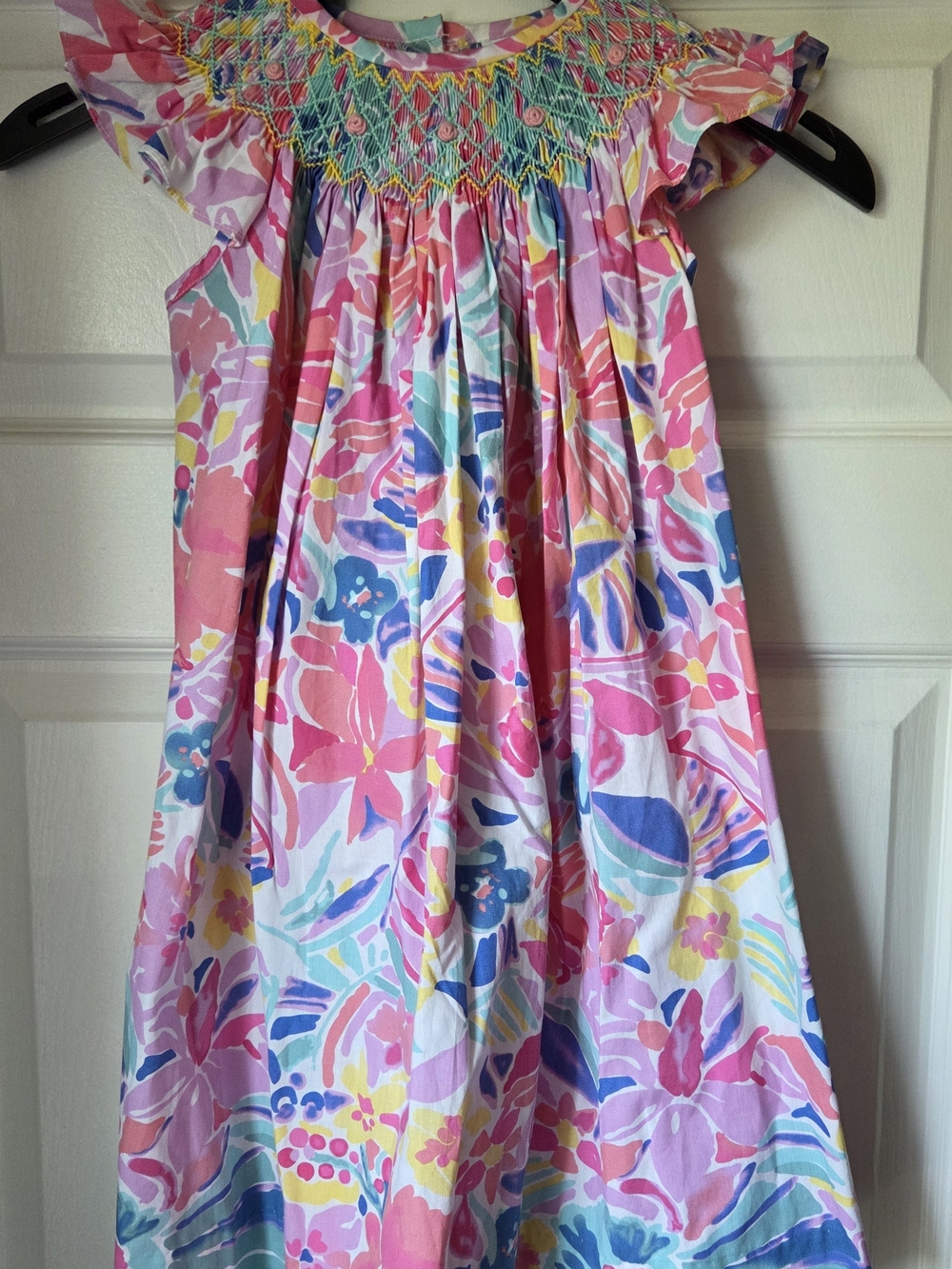 Stitchy Fish Pink Multi Floral Smocked Dress